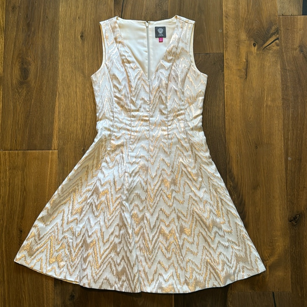 White/cream and gold Vince Camuto a-line dress, size 2